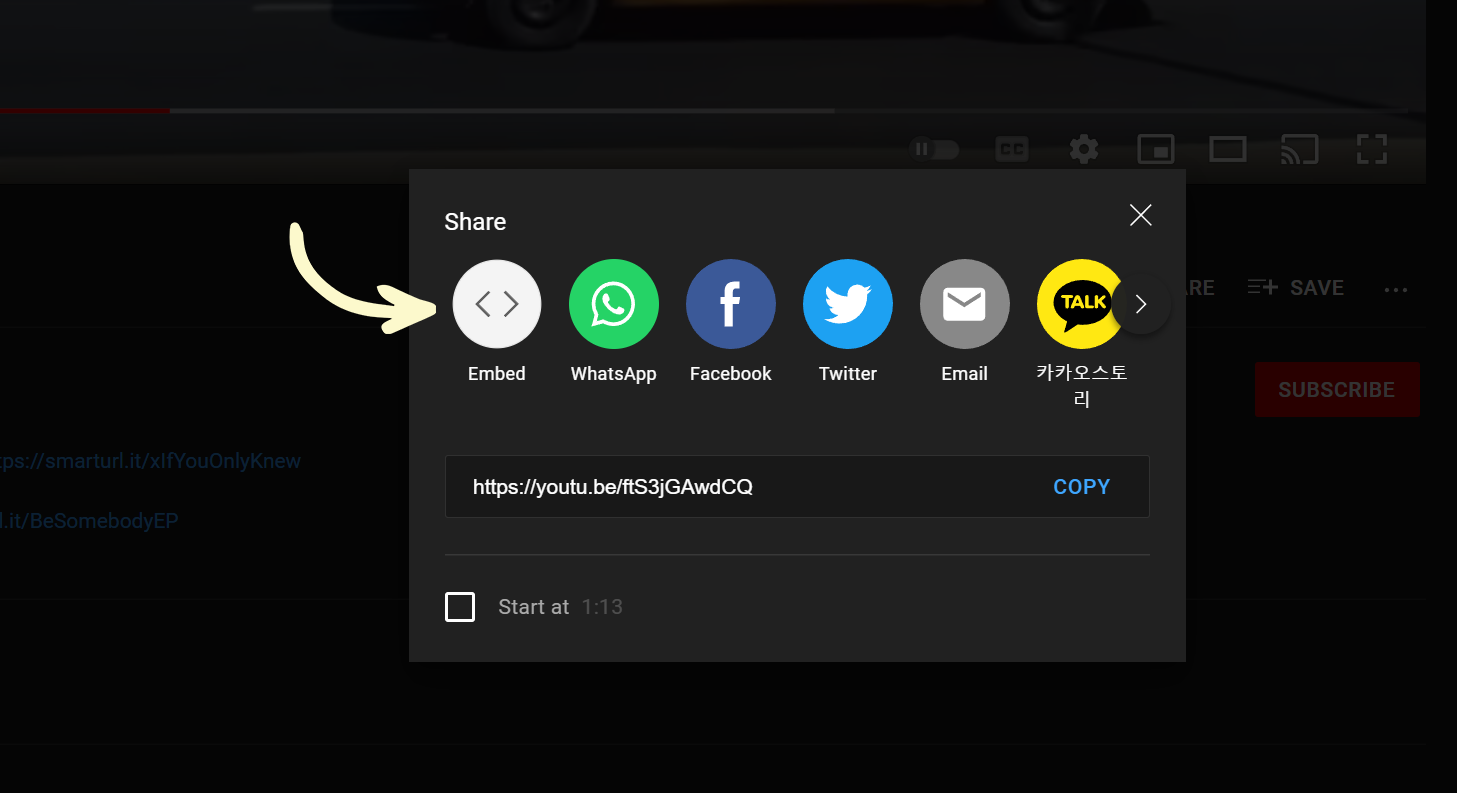 YouTube Share Popup