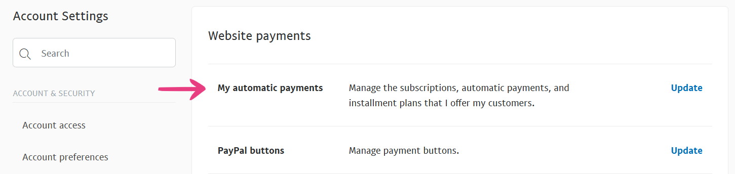 My Automatic Payments on PayPal