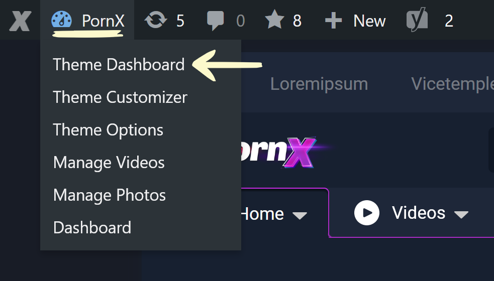 PornX Theme Dashboard