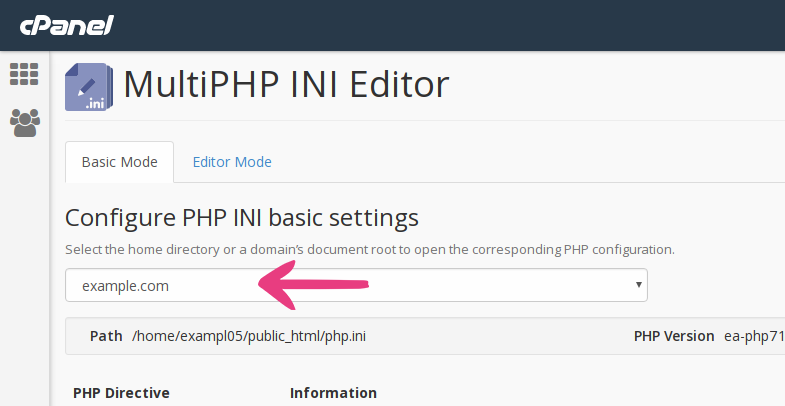 cPanel Configure PHP INI Settings