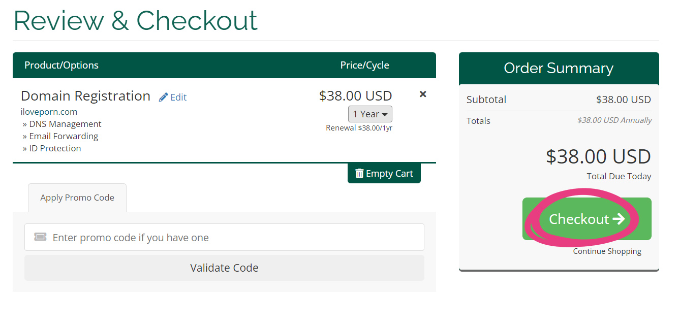How To Order A New Domain - 08 Review & Checkout