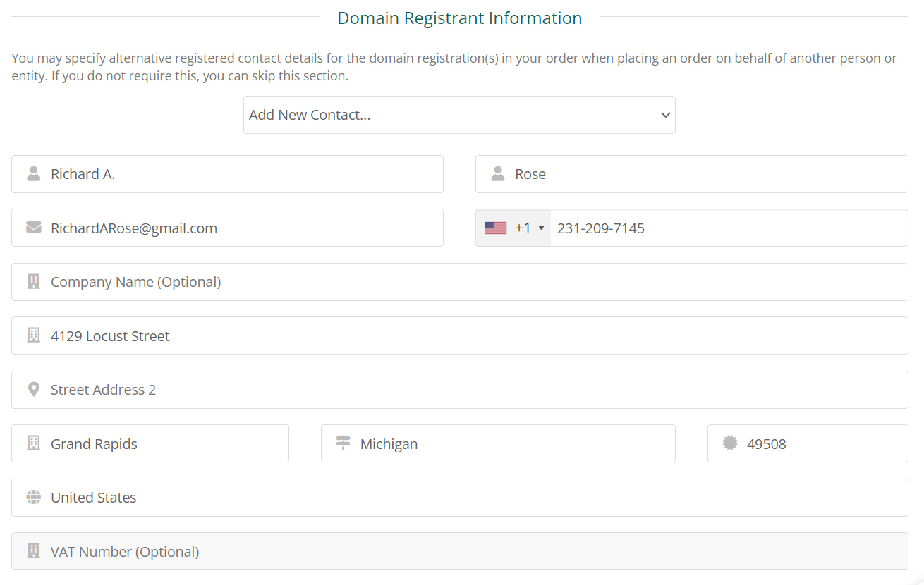 How To Order A New Domain - 11 Checkout Domain Registrant Information