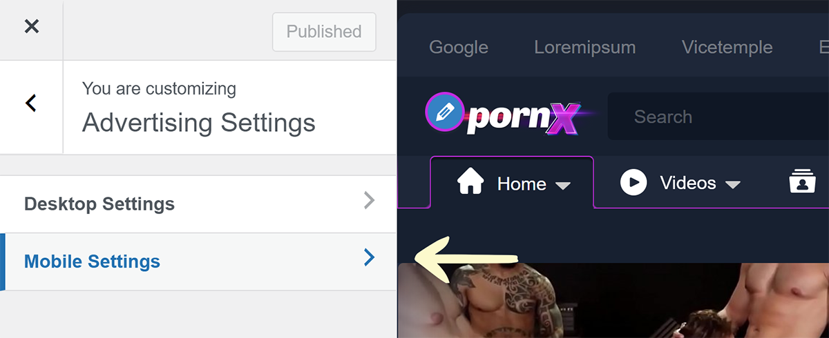 PornX Mobile Settings