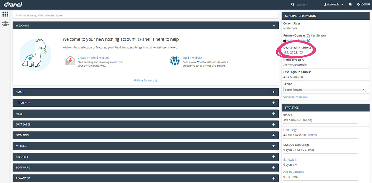 cPanel Dedicated IP Address