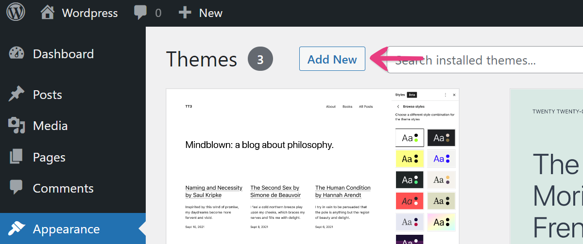 WordPress Add New Theme