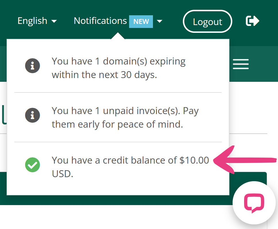 Credit Balance Notification Highlighted