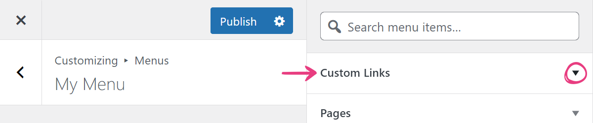 WordPress Menu Custom Links