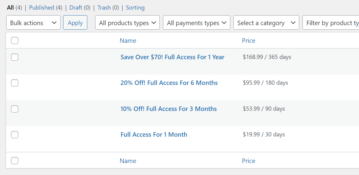 Manage Subscription Plans - 06 List