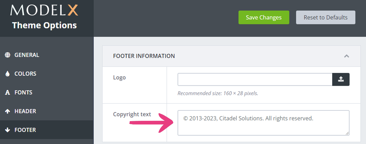 How To Edit The Footer Copyright Text - 01 Edit Copy