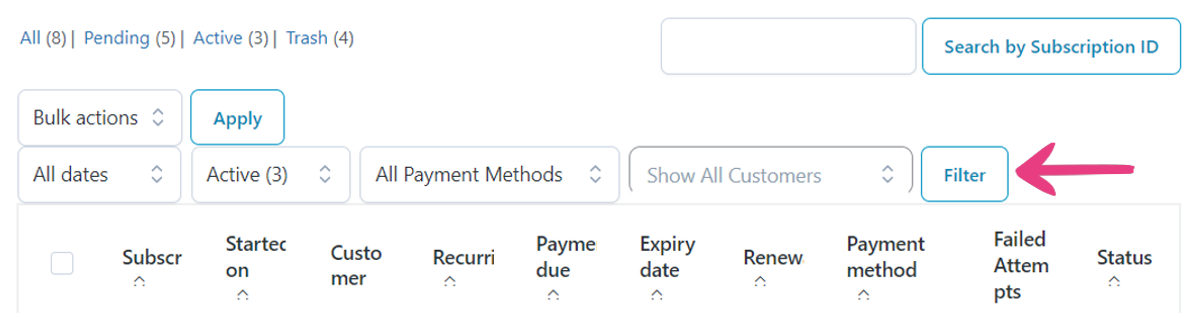 How To View Active Subscriptions - 04 Filter