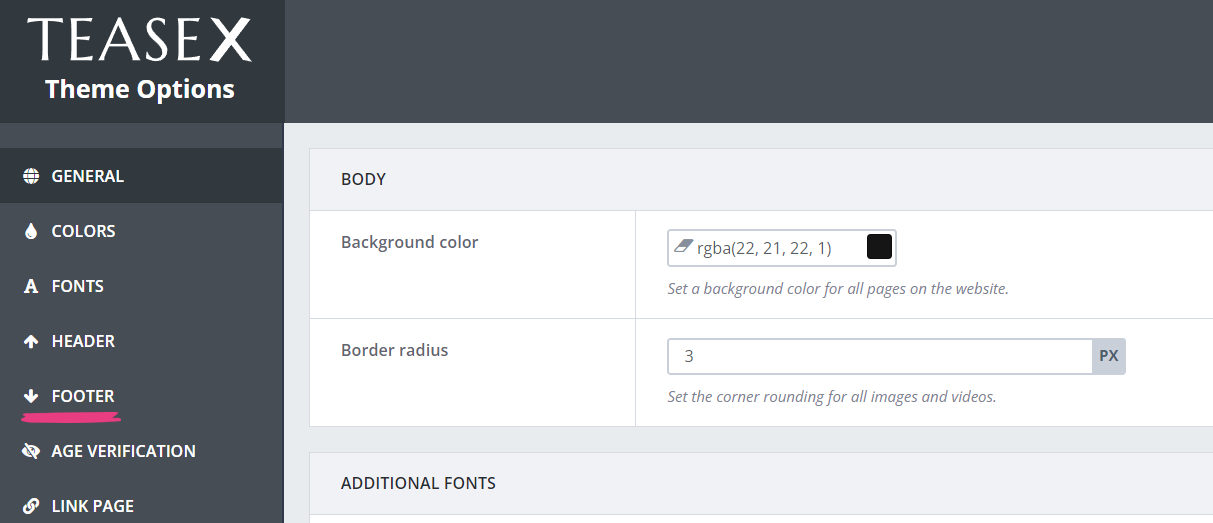 TeaseX Theme Options Footer