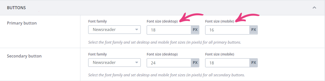 TeaseX - Buttons Font Size - Desktop Mobile