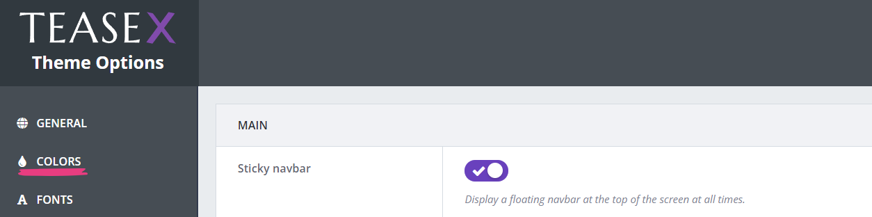 TeaseX Theme Options - Colors