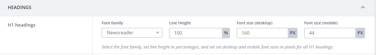 TeaseX - Theme Options - Font - Headings