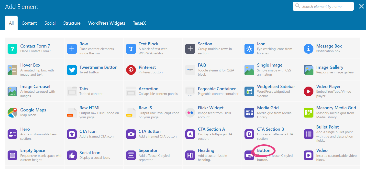 TeaseX Add Element Button