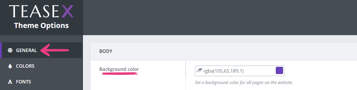 TeaseX Playful Pixie Theme Options General Background Color
