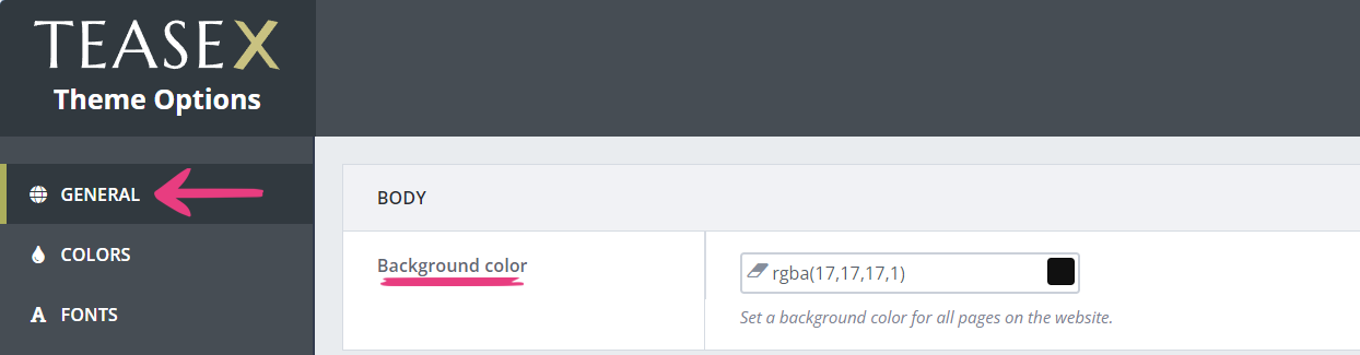 TeaseX Wicked WItch Theme Options General Background Color
